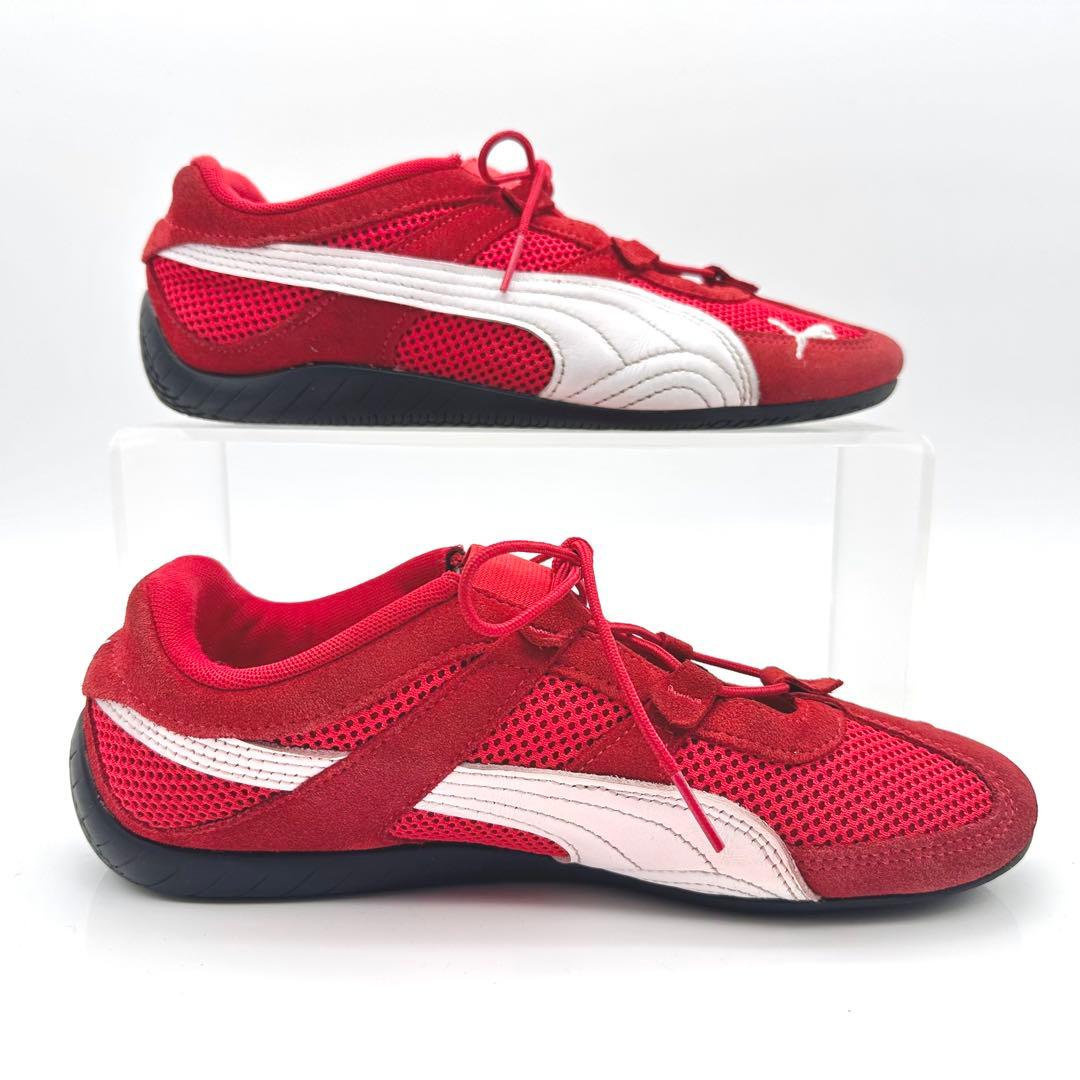 スピードキャット GO レッド ホワイト スエード バレエシューズ