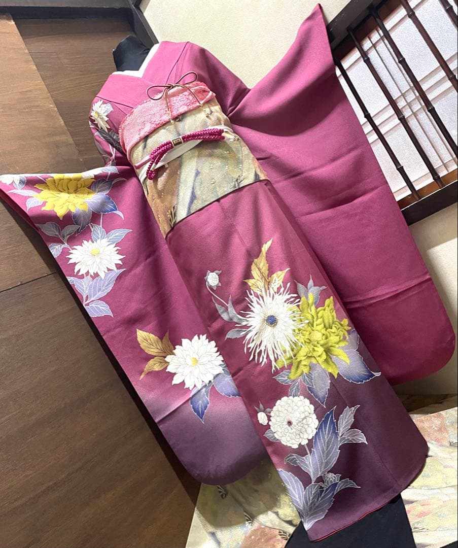 振袖 フルセット6点サイズM〜Ｌ草花　ビーズ　暈し染　金彩　正絹