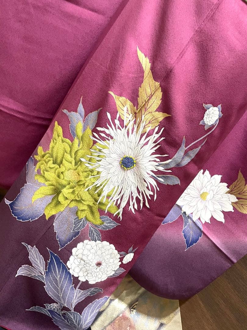 振袖 フルセット6点サイズM〜Ｌ草花　ビーズ　暈し染　金彩　正絹