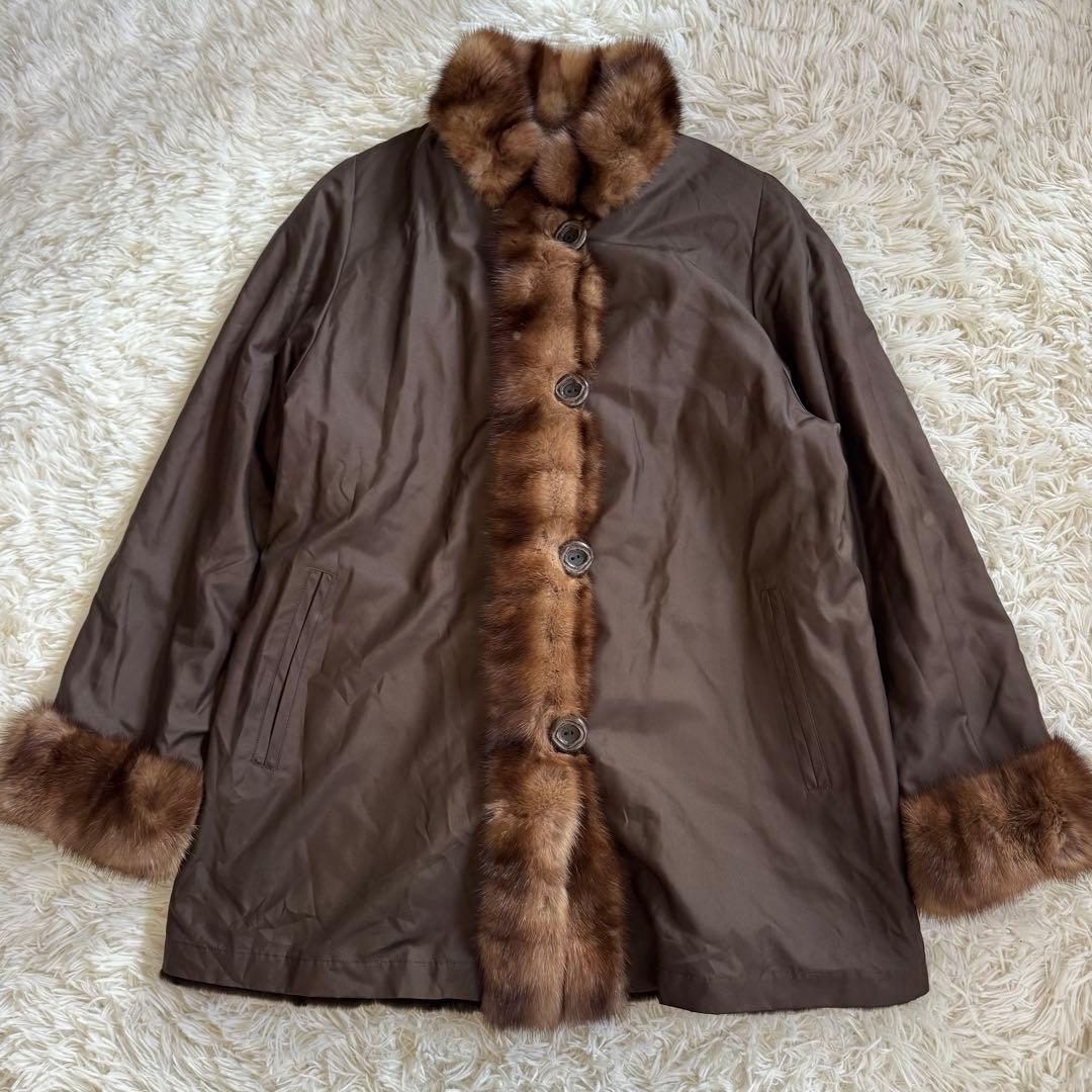 【極美品】最高級リアルファー リバーシブルコート 2way シルキー毛並み 軽量