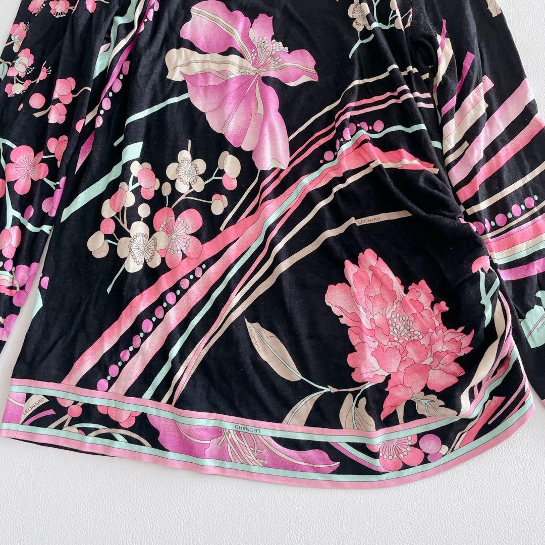 美品✨LEONARD レオナール トップス 長袖 シルク混 花柄 トリム 42