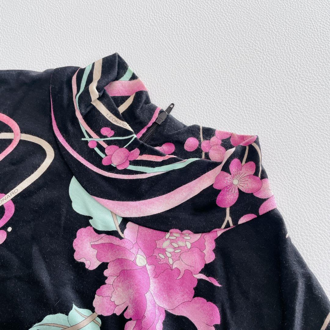 美品✨LEONARD レオナール トップス 長袖 シルク混 花柄 トリム 42