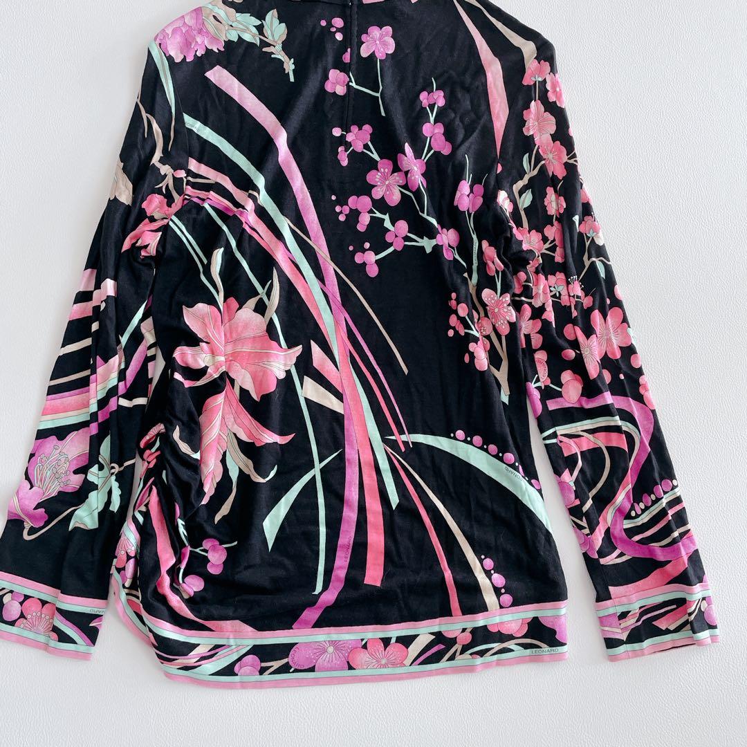 美品✨LEONARD レオナール トップス 長袖 シルク混 花柄 トリム 42