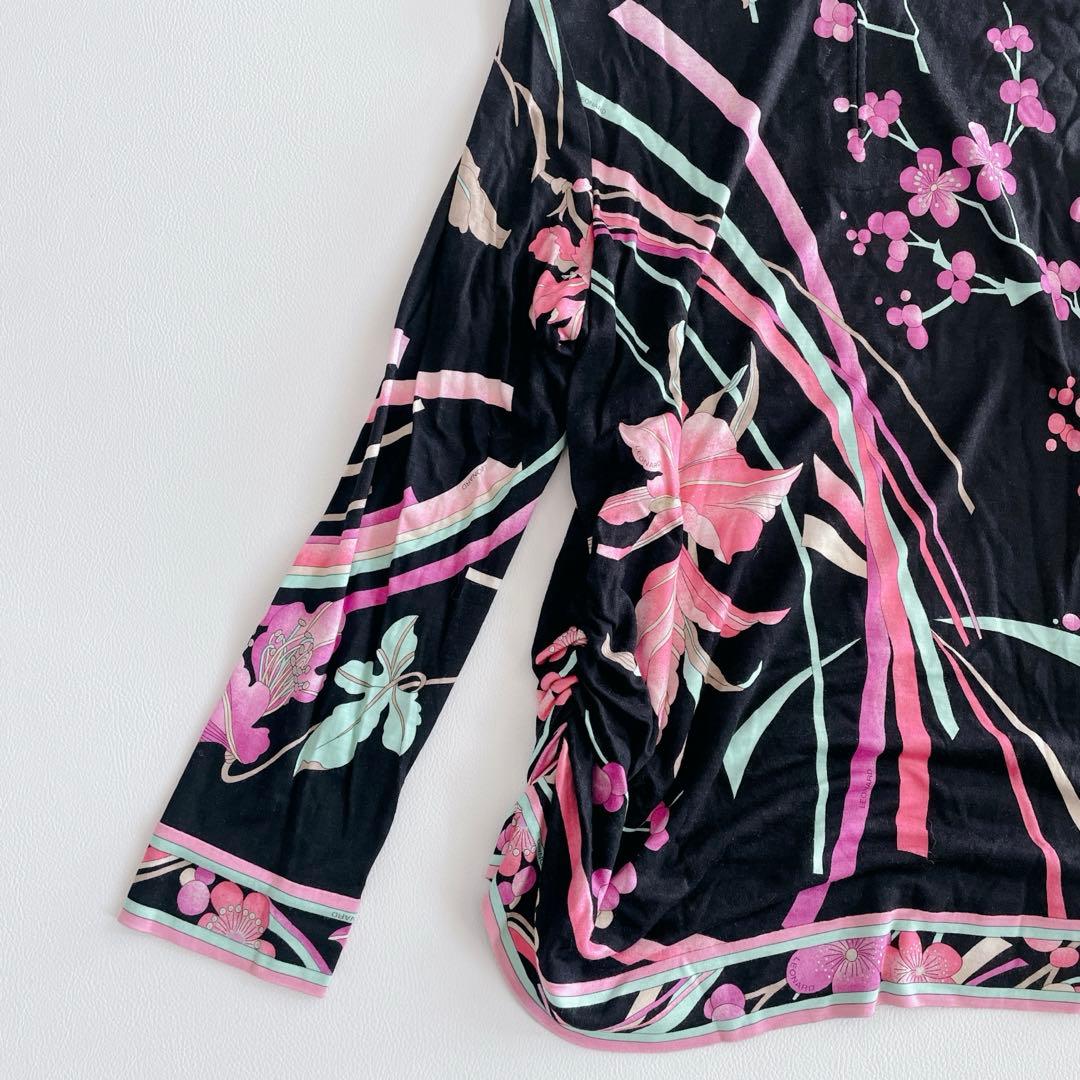 美品✨LEONARD レオナール トップス 長袖 シルク混 花柄 トリム 42