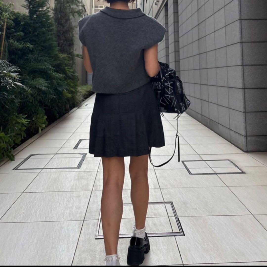 sandroプリーツチェック毛100%ミニスカートay28