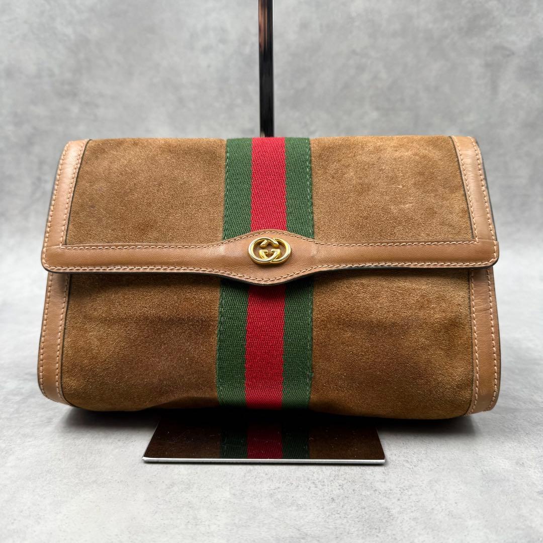 美品✨グッチ　クラッチバッグ シェリーライン ブラウン スエード