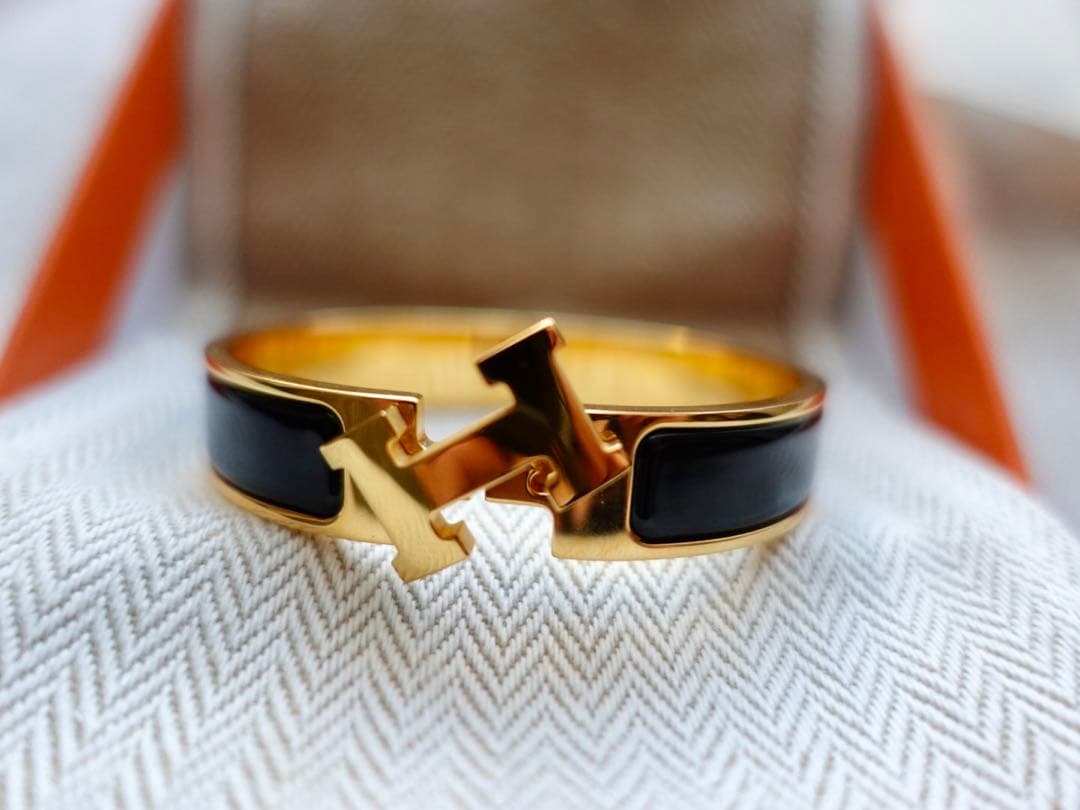 極美品♡HERMES エルメス クリックH PM バングル黒×イエローゴールド