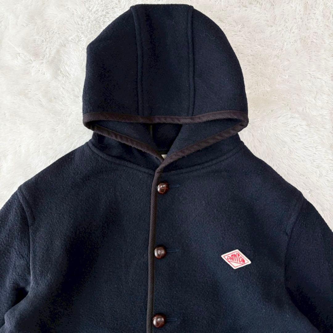 ダントン ウールモッサジャケット ピーコート くるみボタン XL ロゴ ネイビー