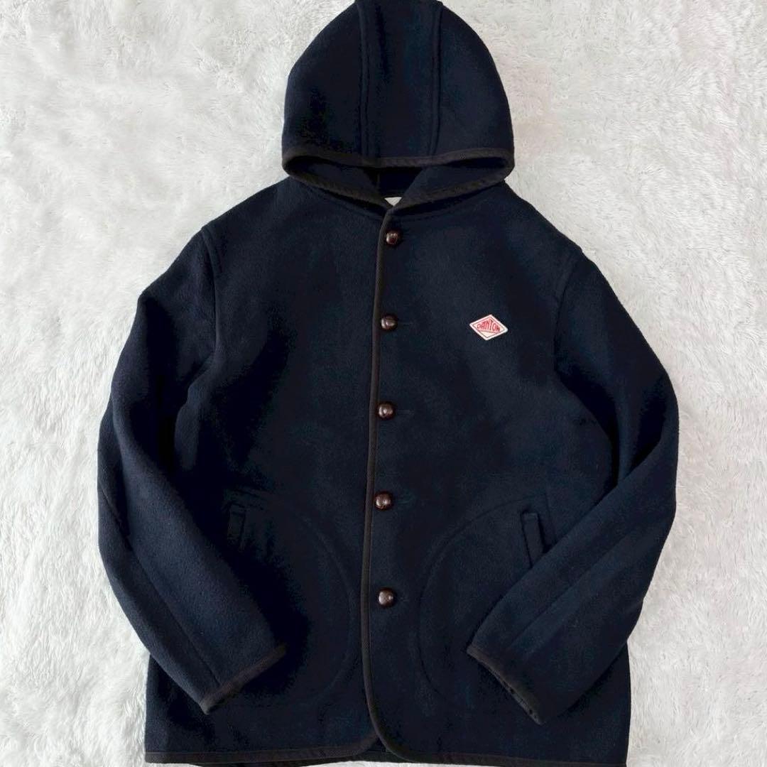 ダントン ウールモッサジャケット ピーコート くるみボタン XL ロゴ ネイビー