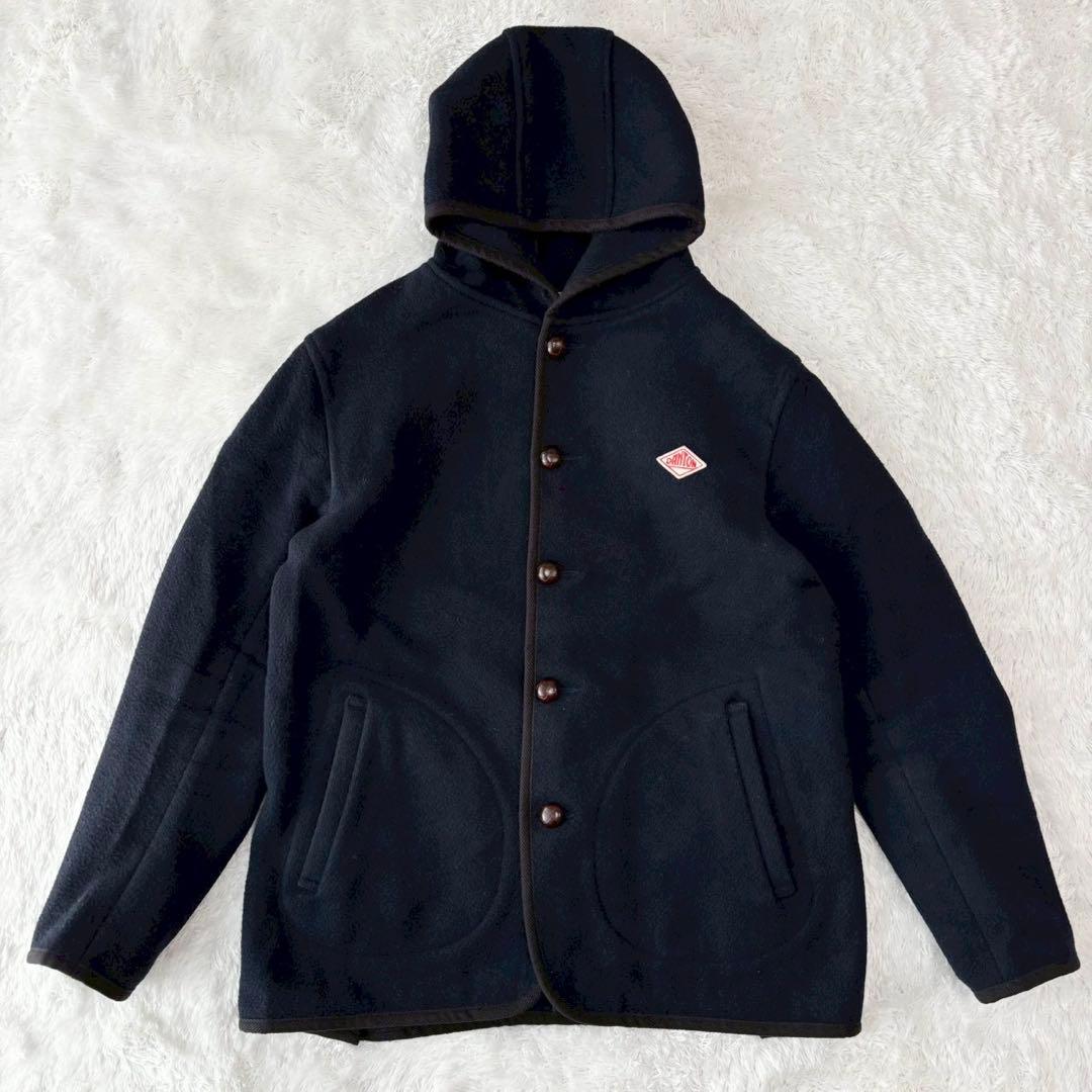 ダントン ウールモッサジャケット ピーコート くるみボタン XL ロゴ ネイビー