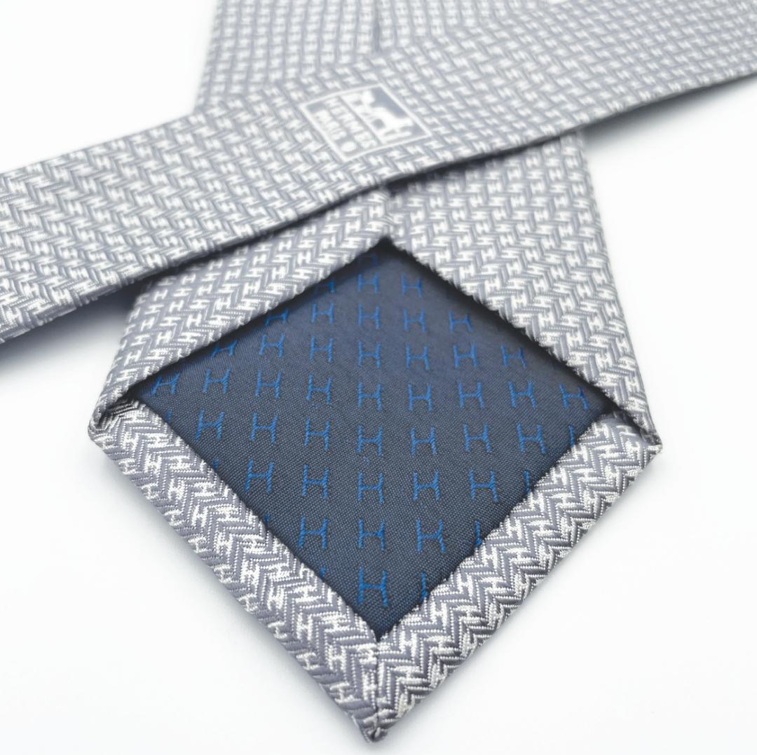【HERMES（エルメス）】美品 ネクタイ H柄 シルク グレー シルバー