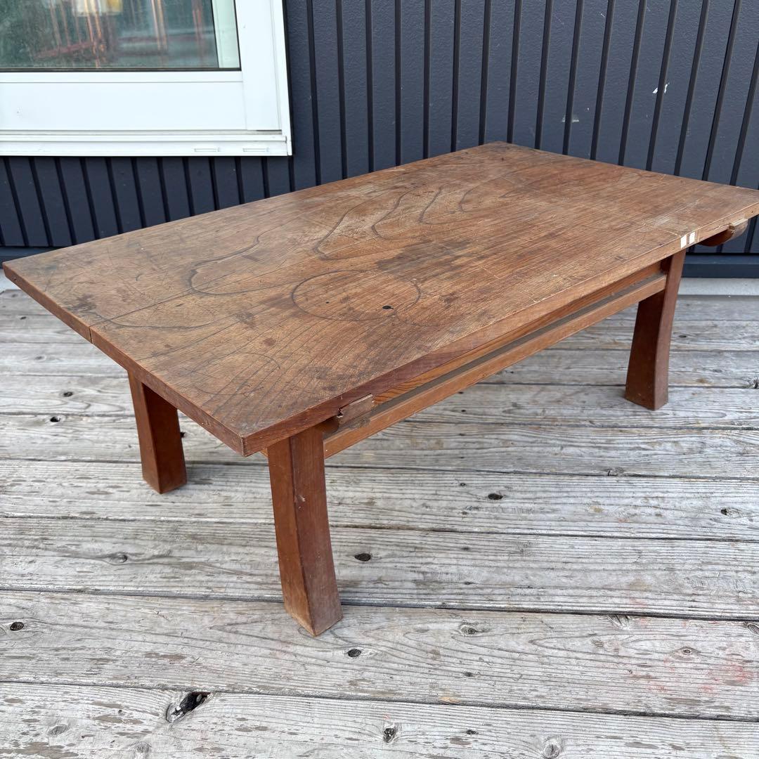 昭和レトロ 無垢材 木製文机 書斎机 ローテーブル 座卓 古家具 経台ビンテージ