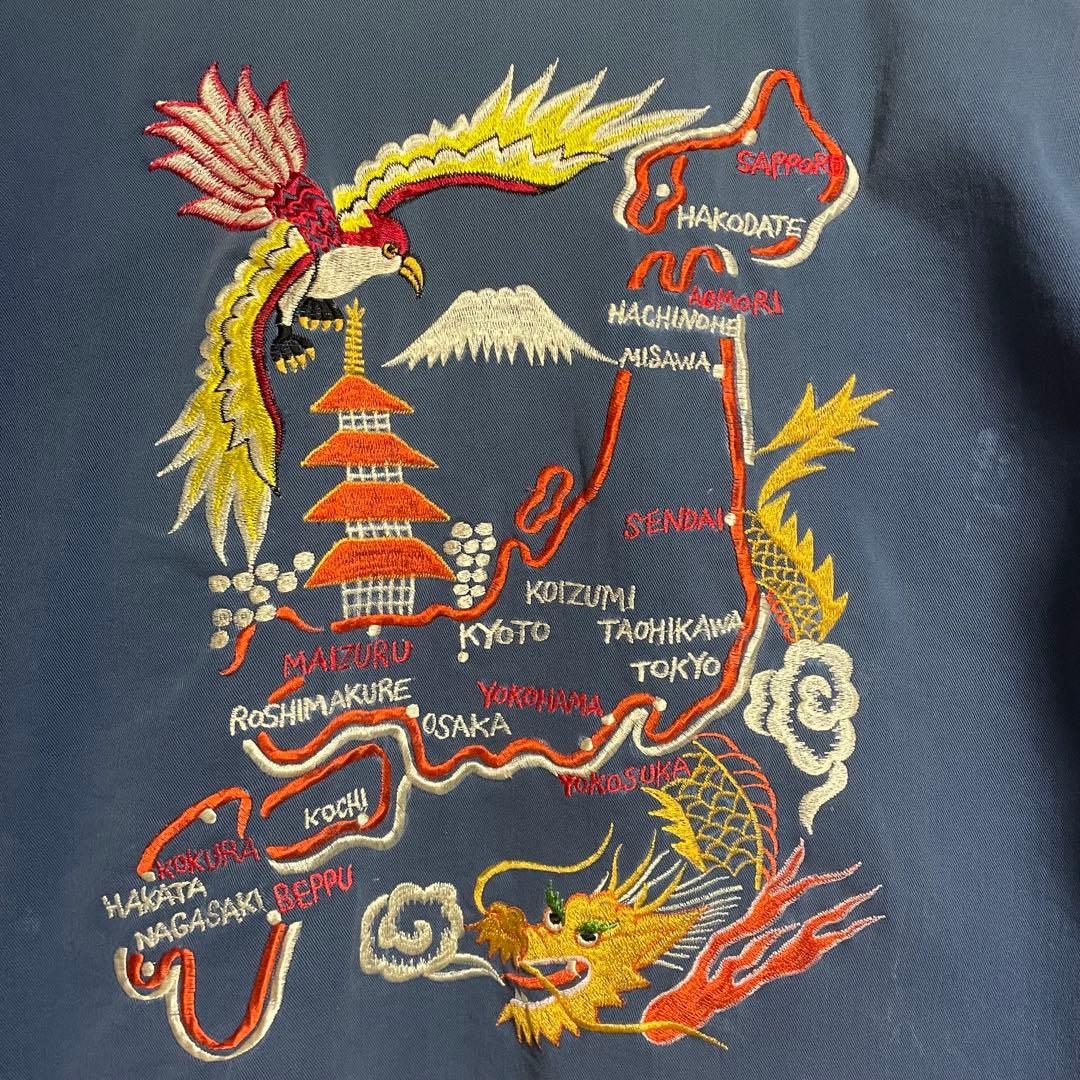 スーベニアジャケット　龍×鷹　刺繍　ブルー