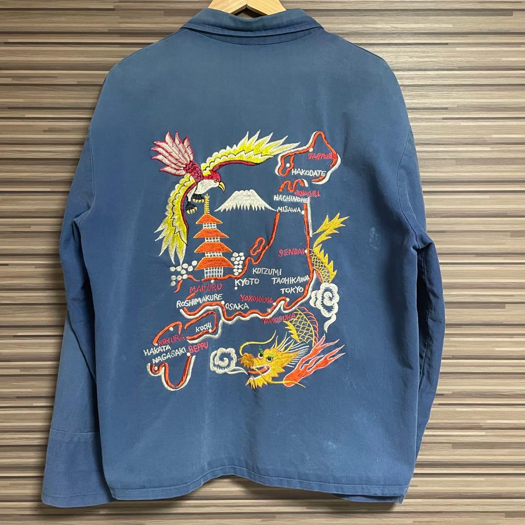 スーベニアジャケット　龍×鷹　刺繍　ブルー
