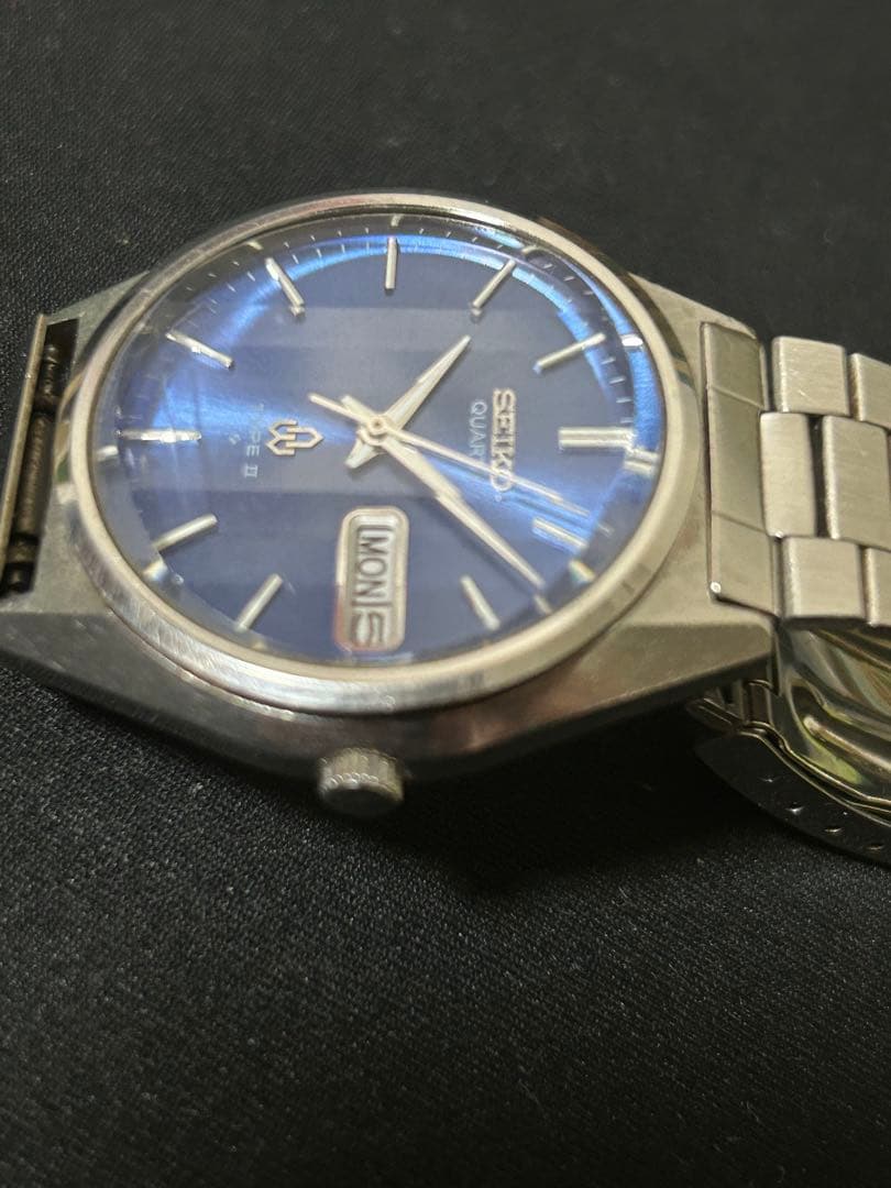 SEIKO タイプII. レトロクォーツ カットガラス　ブルー　稼働品