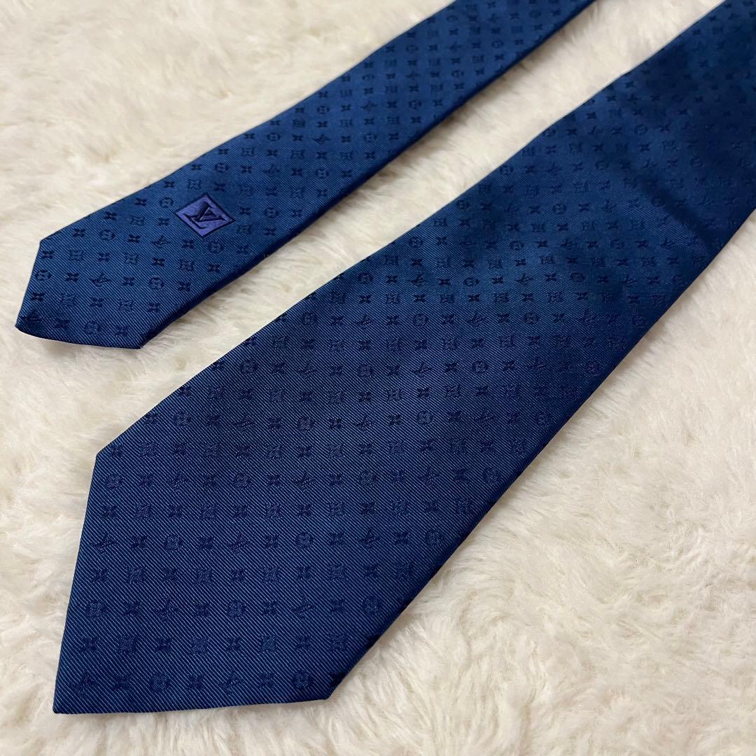 現行品! ルイヴィトン ネクタイ モノグラム ネイビー