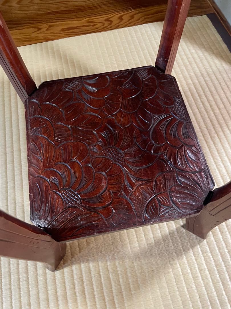 日光彫り 芍薬 漆塗り木製彫刻 3段