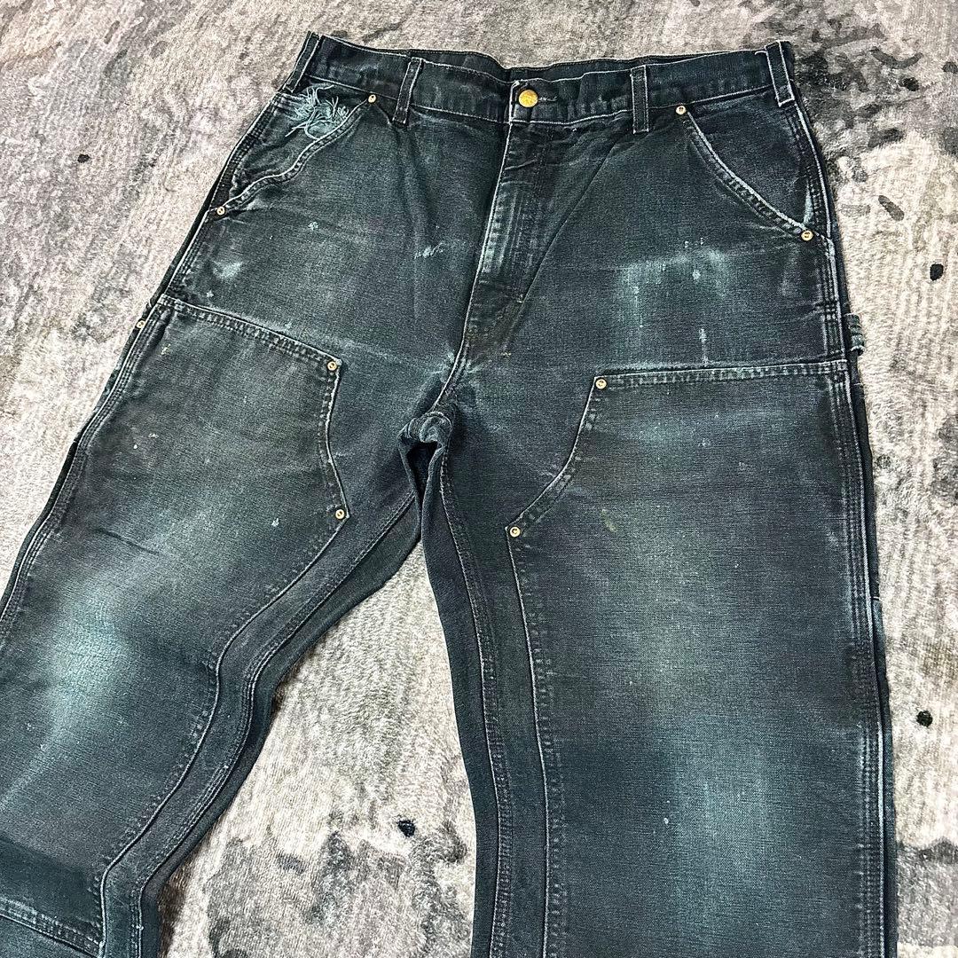 90s USA製 36×32 Carhartt 超フェードブラック 一点物