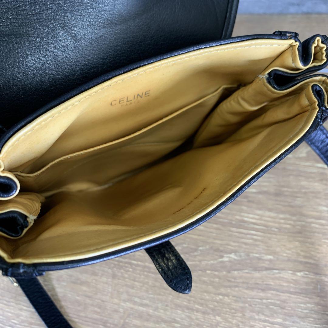 希少　1980年代　オールド　CELINE　レザーショルダーバッグ　ブラック