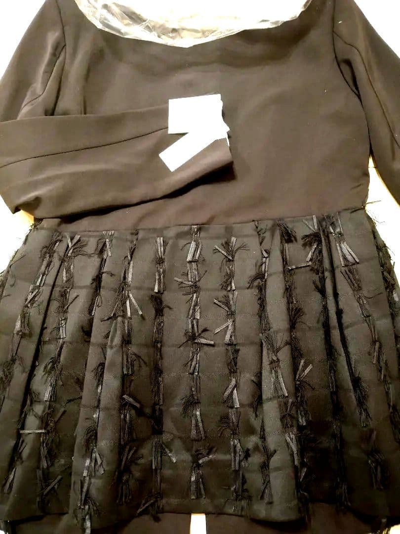 フリンジ付きノーカラージャケット ブラック