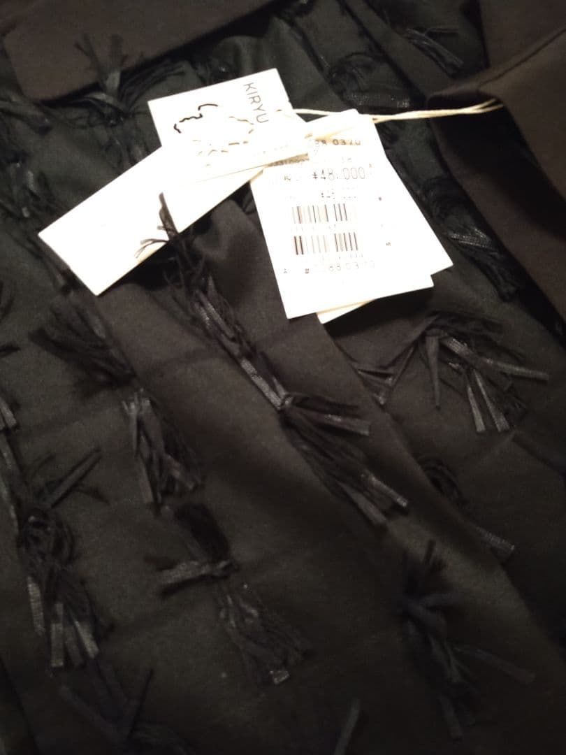 フリンジ付きノーカラージャケット ブラック