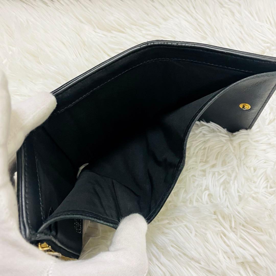 極美✨マルジェラ 二つ折り 財布 レザー 4ステッチ ブラック シボ カレンダー