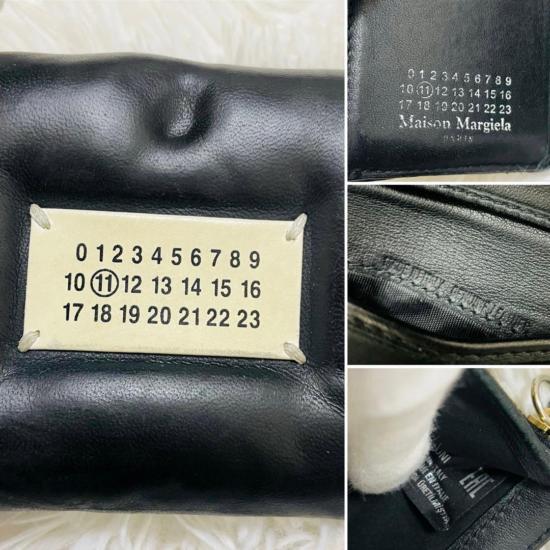 極美✨マルジェラ 二つ折り 財布 レザー 4ステッチ ブラック シボ カレンダー