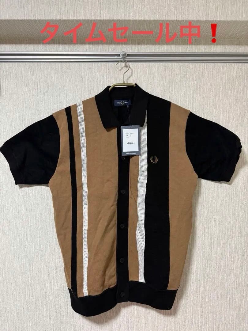 Fred Perry ストライプデザイン ポロシャツ ベージュ 黒