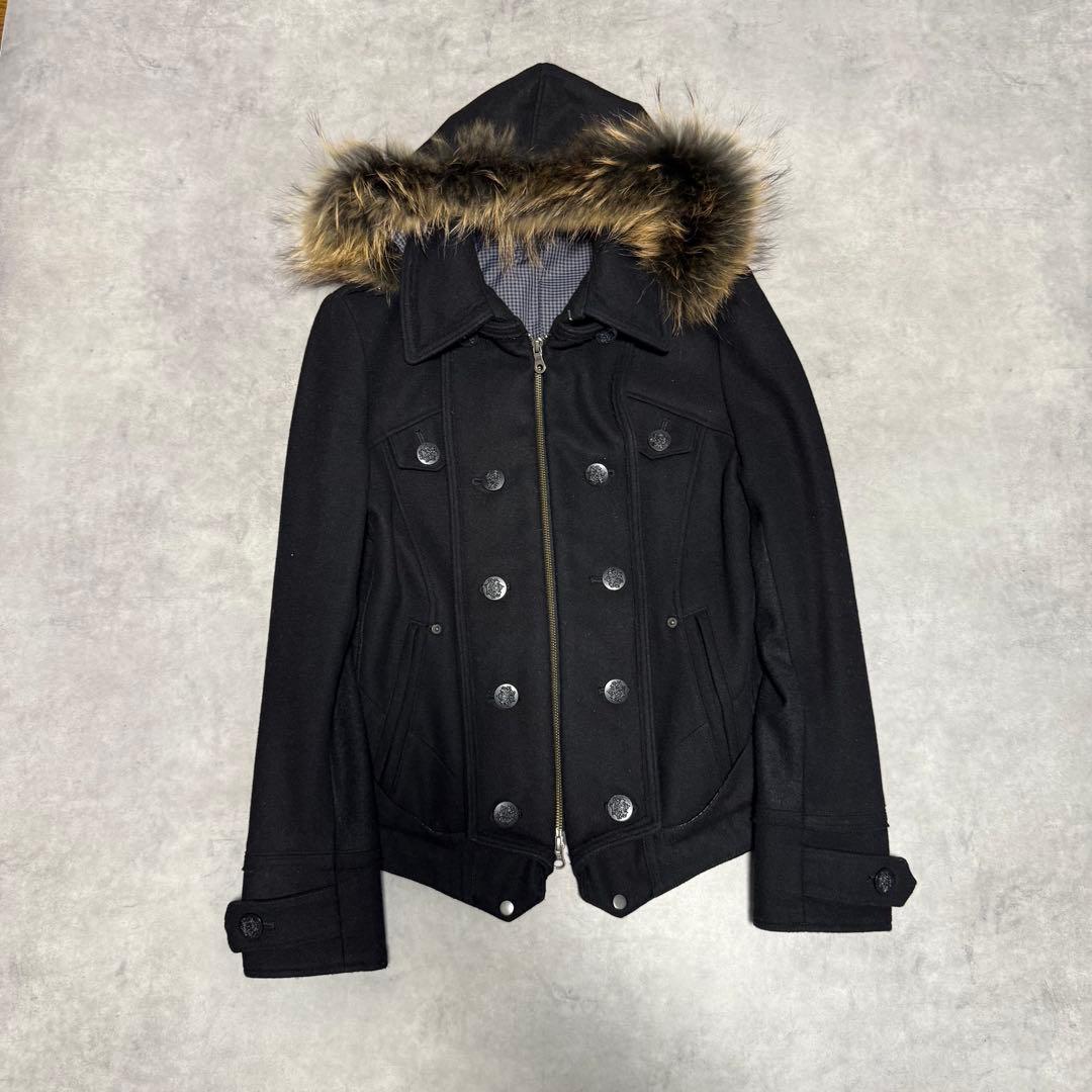 y2k 00s PPFM ナポレオンジャケット Pコート リアルファー　ブラック