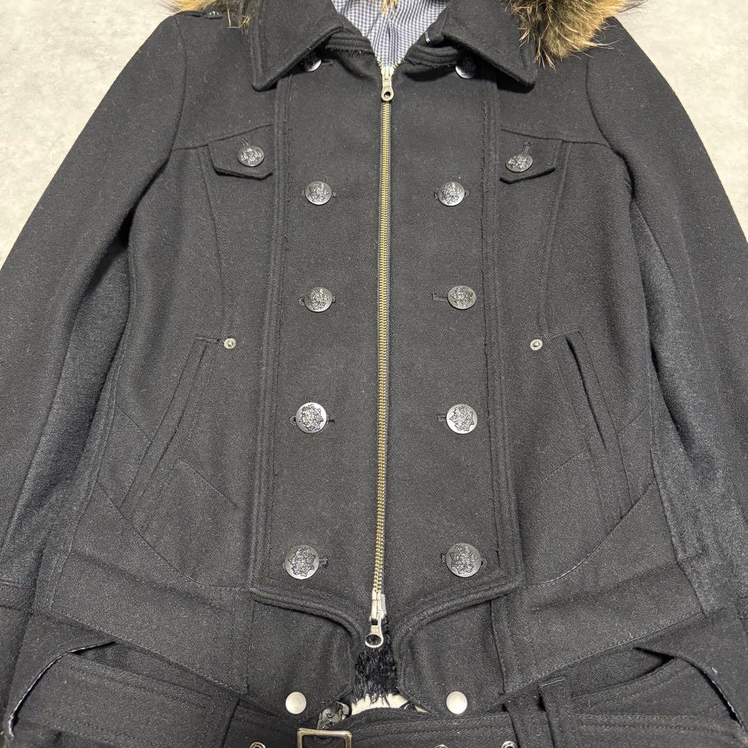 y2k 00s PPFM ナポレオンジャケット Pコート リアルファー　ブラック