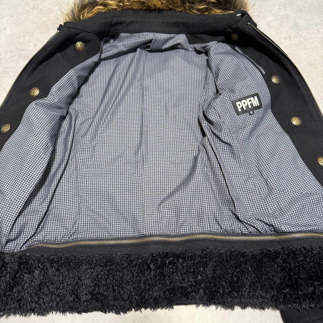 y2k 00s PPFM ナポレオンジャケット Pコート リアルファー　ブラック