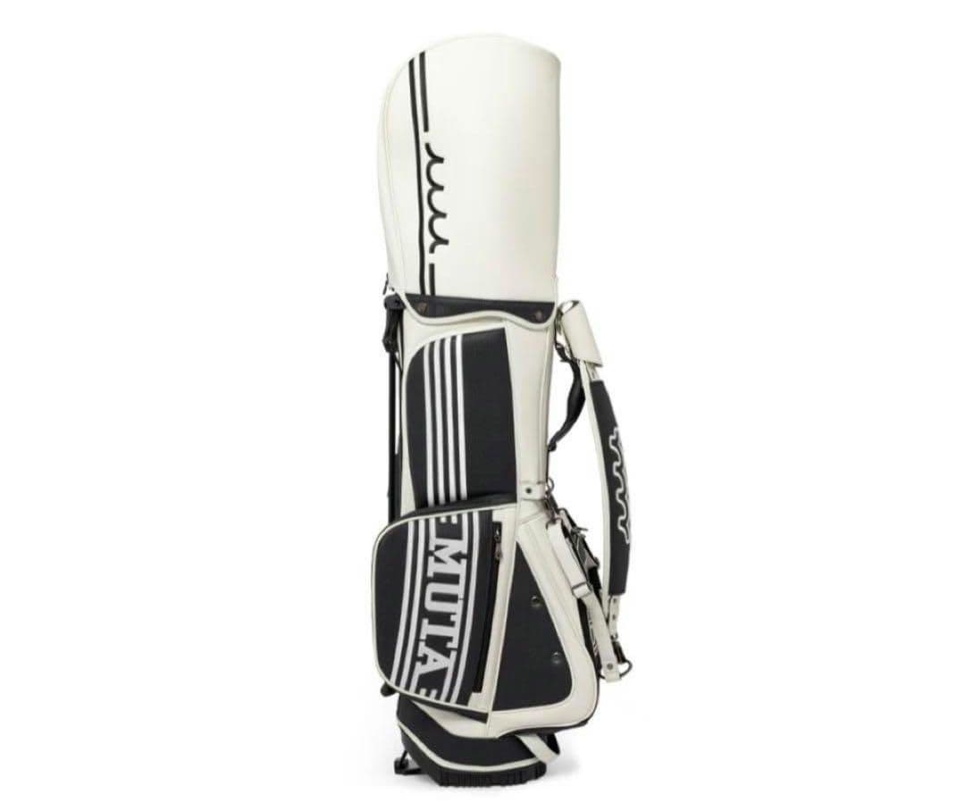 MUTA スタンド式キャディバッグ ホワイト×ブラック　傘付き