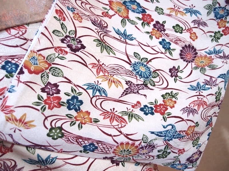 型染め小紋（菊、梅、桜文etc）裄64,5　正絹美品