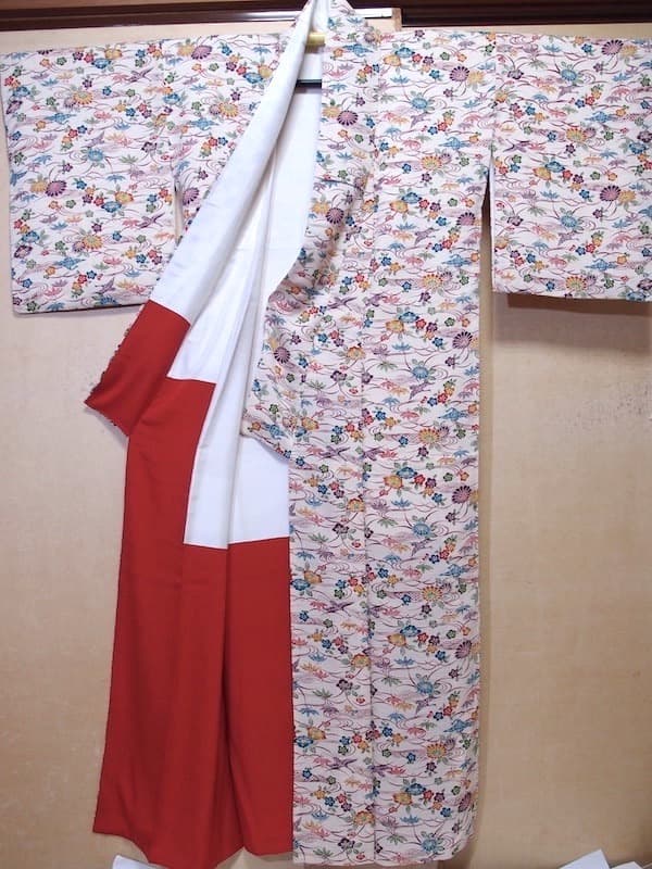 型染め小紋（菊、梅、桜文etc）裄64,5　正絹美品