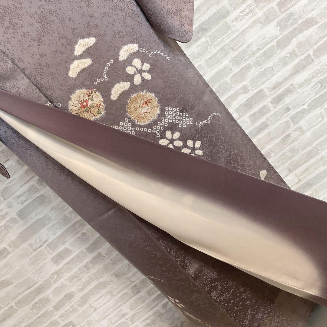 訪問着　フルセット　雪輪　松と梅　鹿の子絞り　金彩加工　手刺繍　着物　Q5