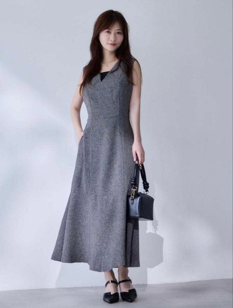 overE ミックスブラック（グレー） 96 ツイードライクマーメイドワンピース