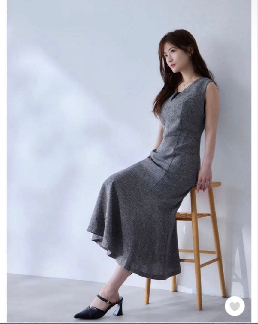 overE ミックスブラック（グレー） 96 ツイードライクマーメイドワンピース