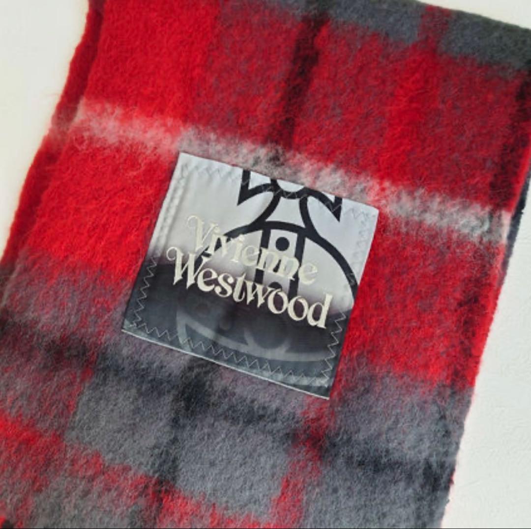 Vivienne Westwood タータンチェック ロゴ フリンジ マフラー