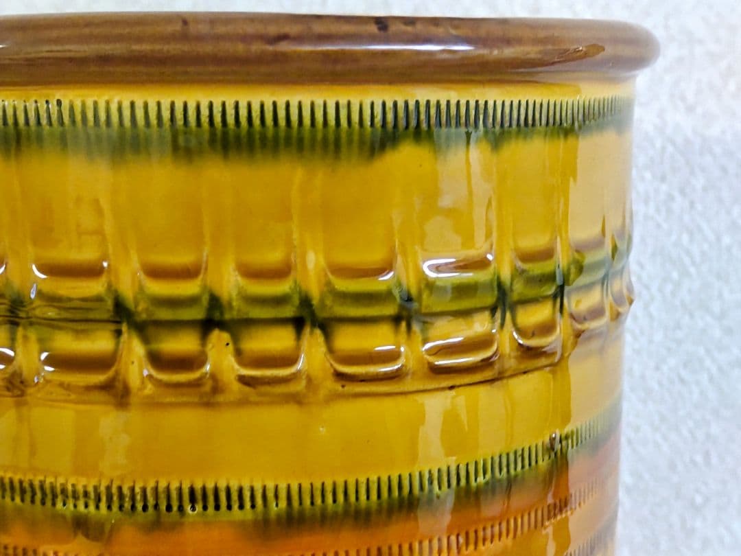 傘立て●イタリア製 陶器製 傘立て ●イエロー 花模様 ハンドメイド