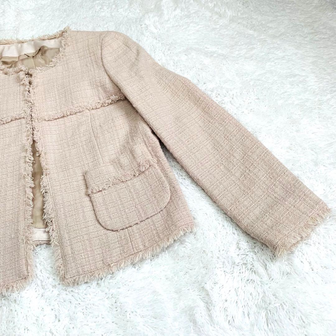 【美品】アナイ ANAYI ツイード ノーカラー ジャケット ピンクベージュ