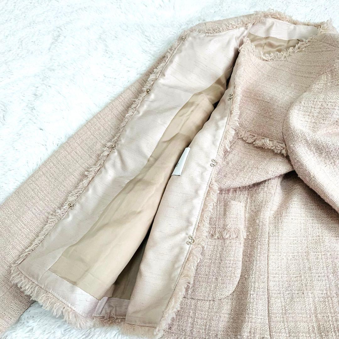 【美品】アナイ ANAYI ツイード ノーカラー ジャケット ピンクベージュ