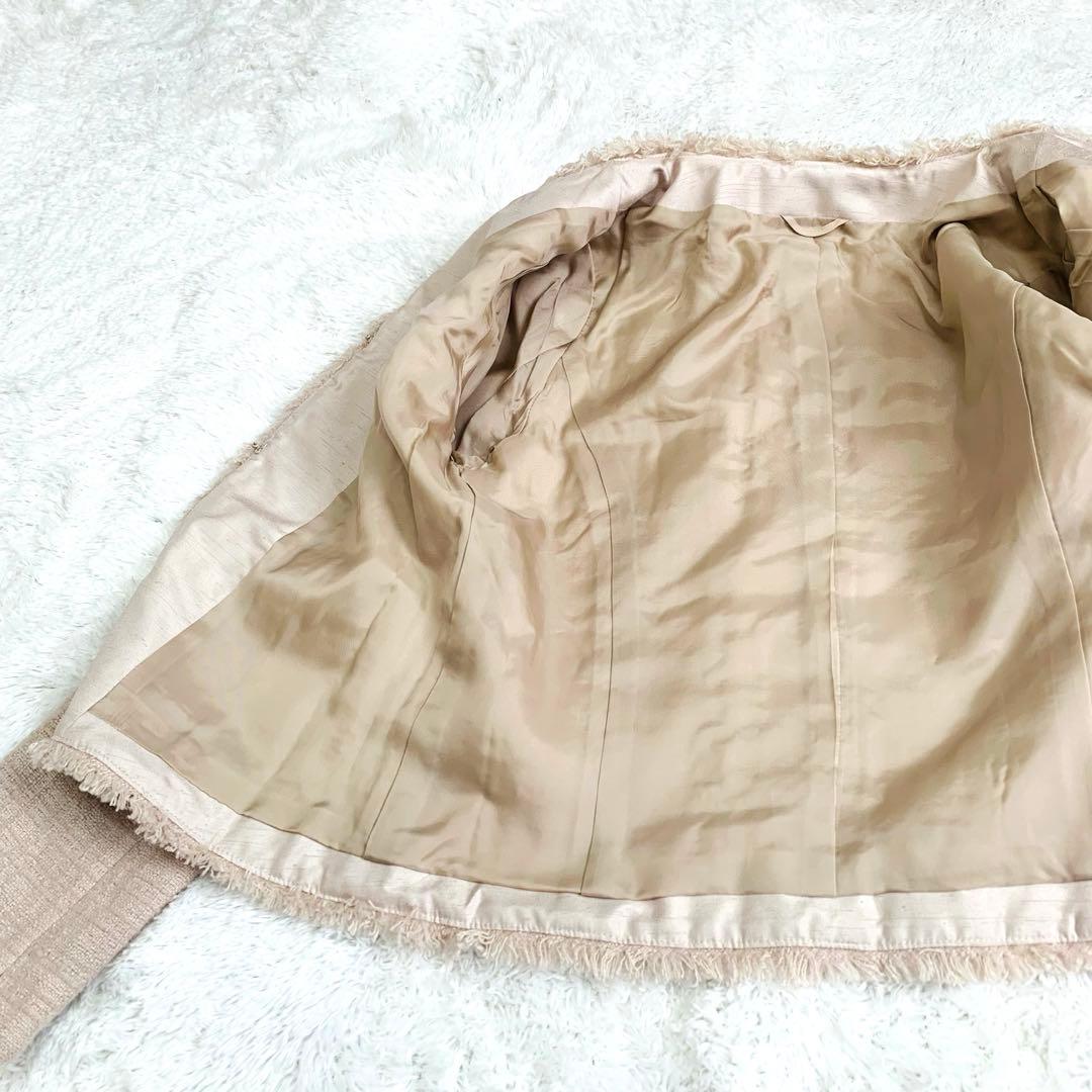 【美品】アナイ ANAYI ツイード ノーカラー ジャケット ピンクベージュ