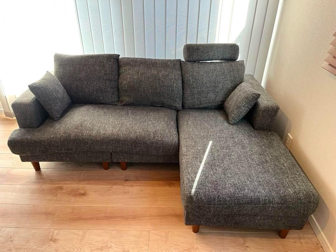 LOWYA 3人掛けカウチソファ　ファブリック/グレー