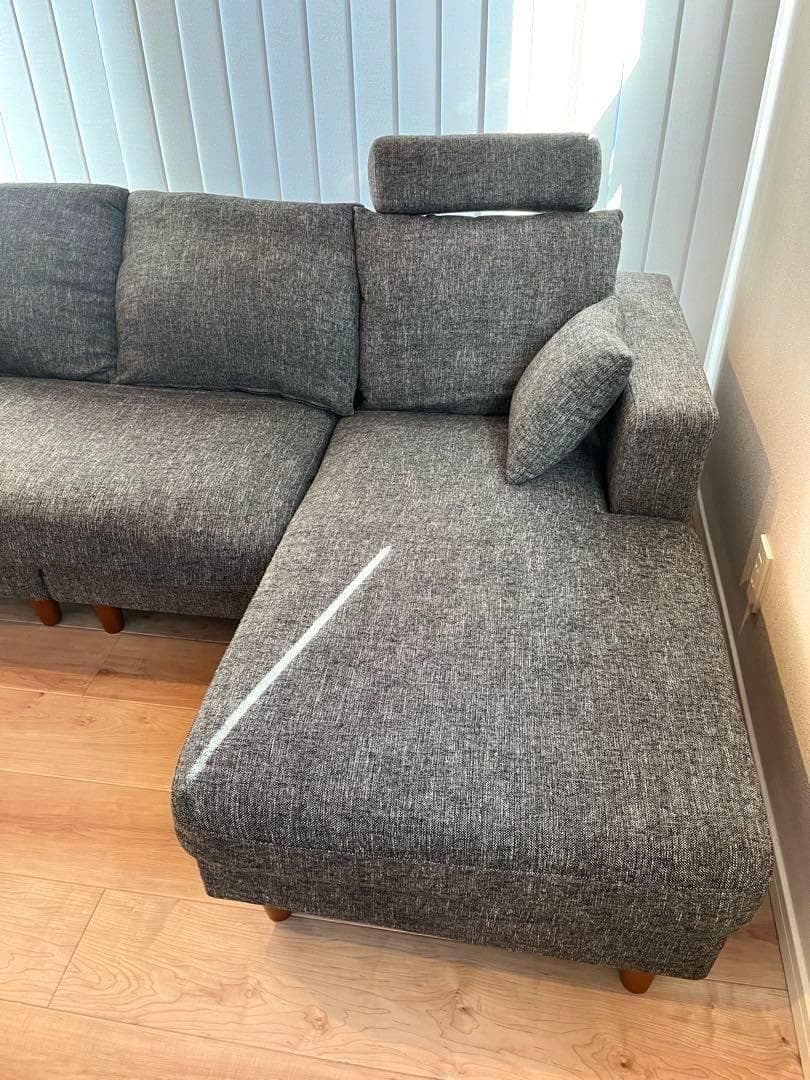 LOWYA 3人掛けカウチソファ　ファブリック/グレー