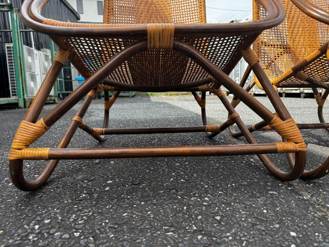 昭和レトロ 藤ラタン製チェア2脚セット