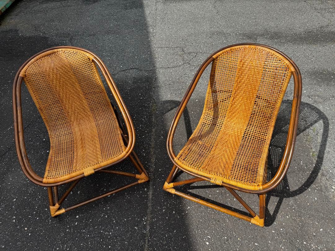 昭和レトロ 藤ラタン製チェア2脚セット