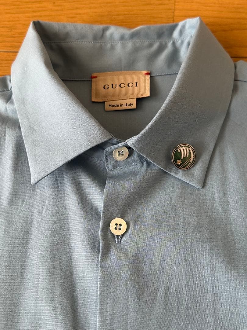 GUCCI 長袖シャツ ライトブルー 猫刺繍