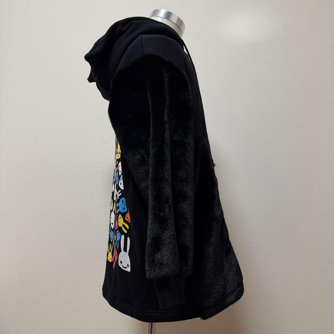 CUNE　袖ファー耳付きジップパーカー　黒　日本製　タグ付き　定価約3.5万