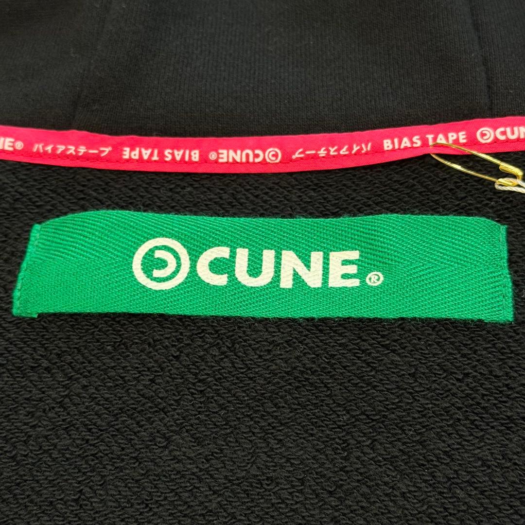 CUNE　袖ファー耳付きジップパーカー　黒　日本製　タグ付き　定価約3.5万