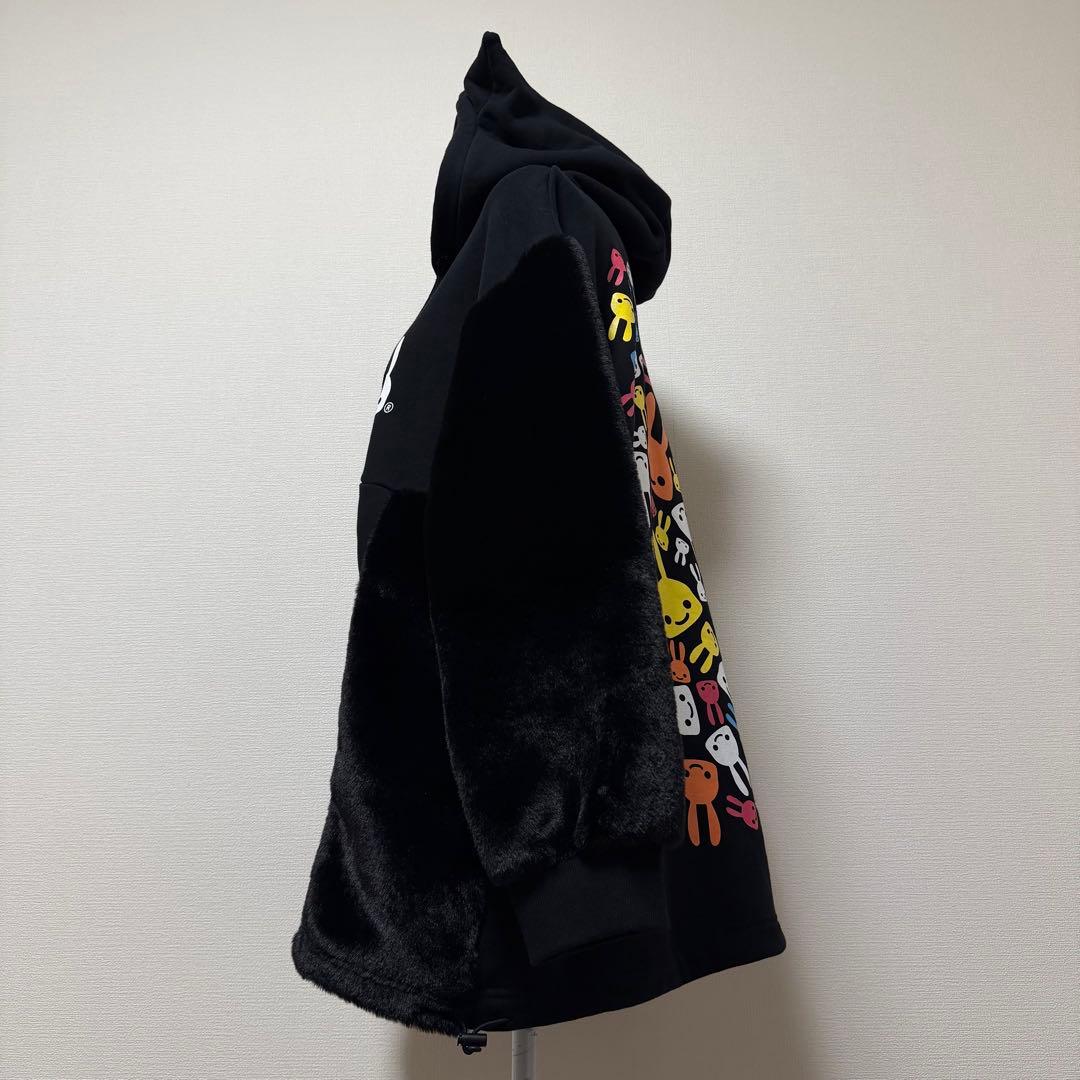 CUNE　袖ファー耳付きジップパーカー　黒　日本製　タグ付き　定価約3.5万